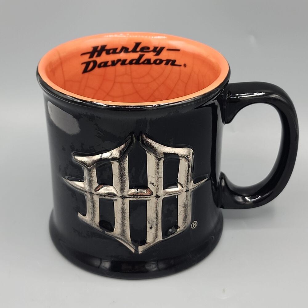 Harley-Davidson 3D Intial Logo Coffee Tea Cup Mug Black Orange Ceramic